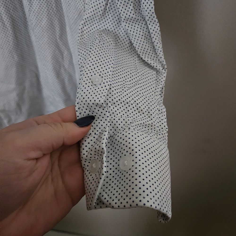 ZNT18 Button Down Shirt White Blue Polka Dot Print Neutral 16.5 34/35 - Picture 4 of 10